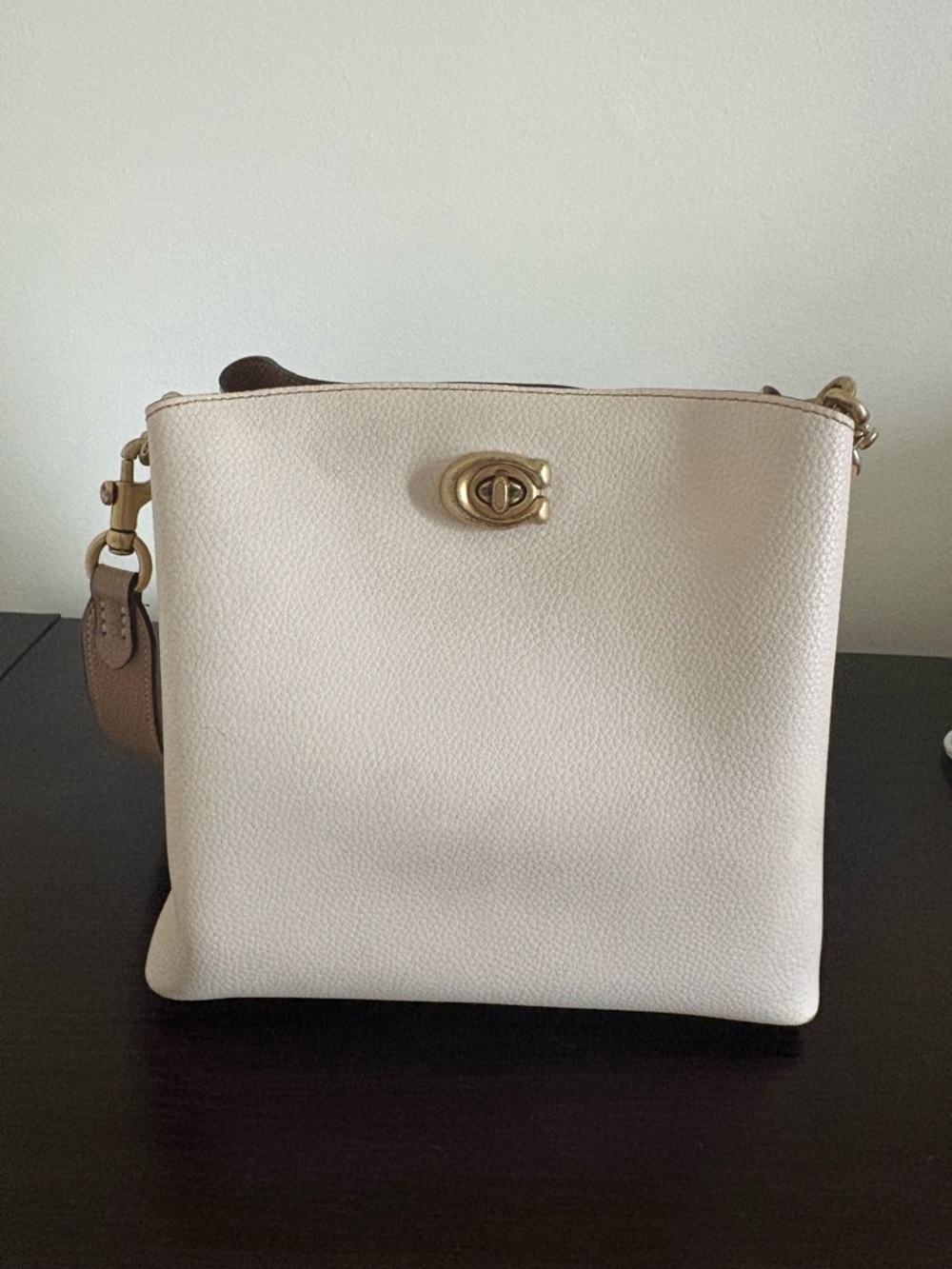 Coach Cream Leather Crossbody with Tan Strap and Gold Hardware